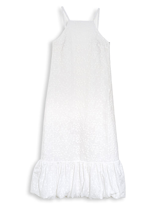 Maxikleid mit Stickerei & Ballonsaum